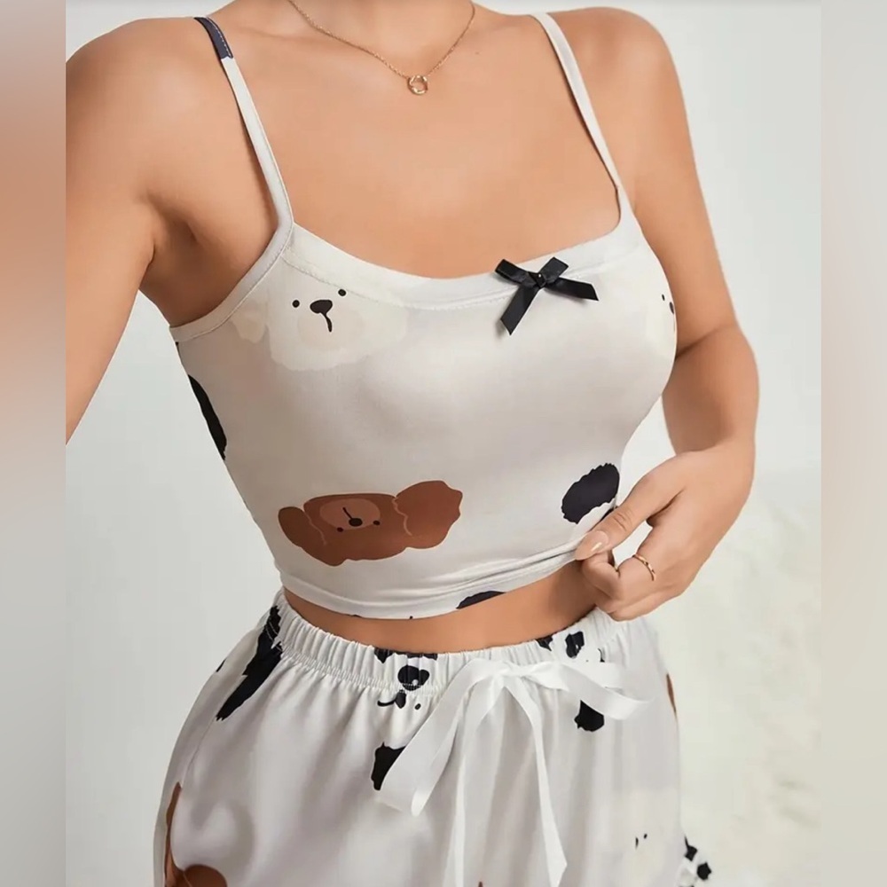 Brand new cute pajama set dogs w bow detail top and shorts​​ women’s dog lover - Picture 3 of 9
